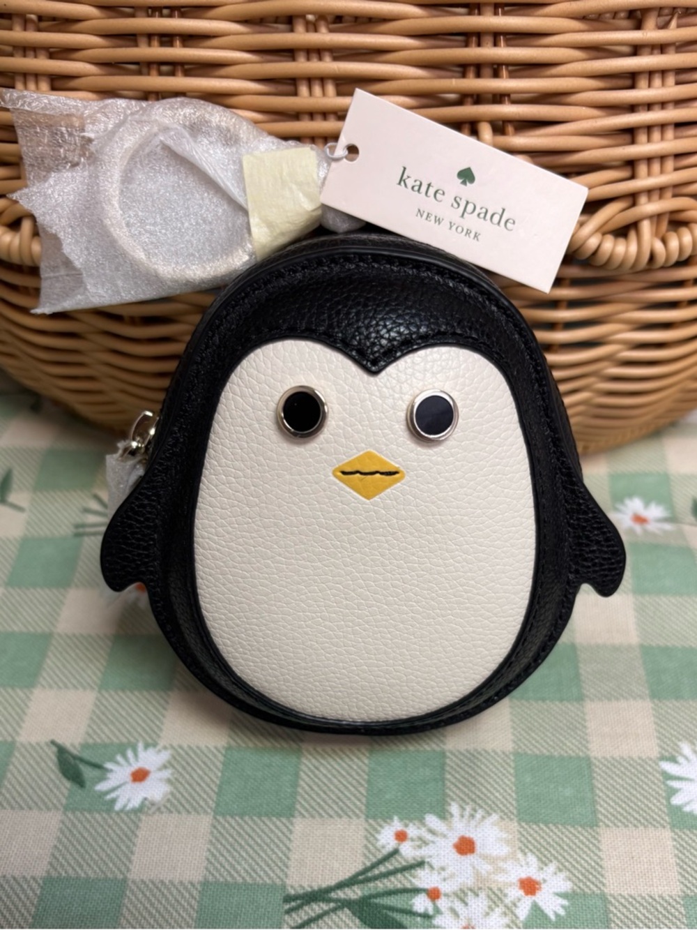 kate spade Black White and Yellow Penguin Coin Pouch